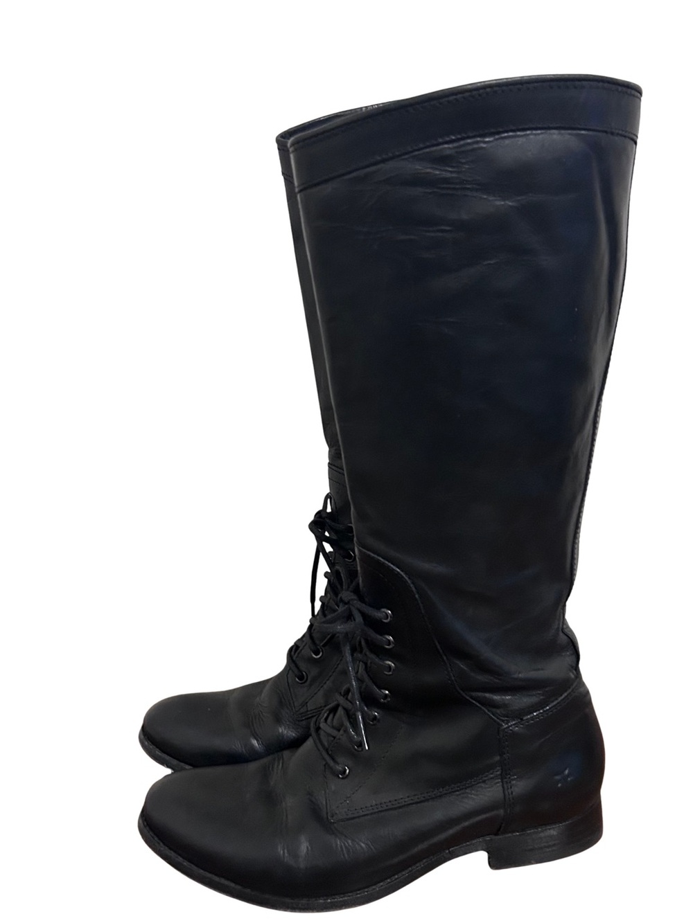 Frye Melissa Equestrian Black Leather Tall Lace Up Womens Boots Size 8